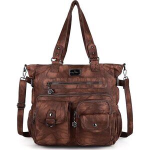 Women’s Soft Leather Hobo Satchel Crossbody Tote Bag with Multiple Pockets